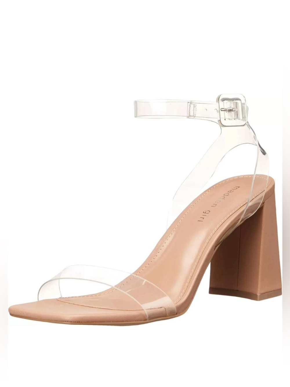 Madden Girl Winnii Clear-Strap Nude Block Heel Sandal